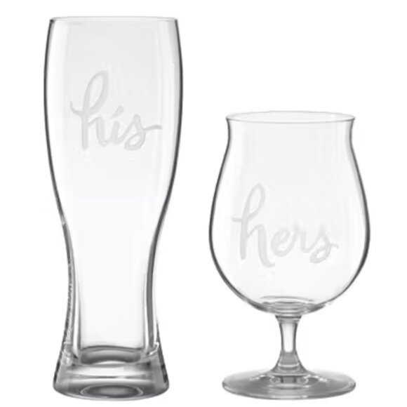 Kate Spade Two Of A Kind His And Hers Beer Glasses - Picture 1 of 3
